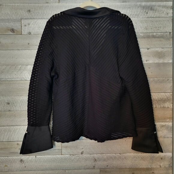 JS Collections vintage women plus sz 16 black mesh striped button up top. - Picture 2 of 5